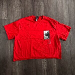 Oversized Red Graphic Tee – Minimal Scenic Print